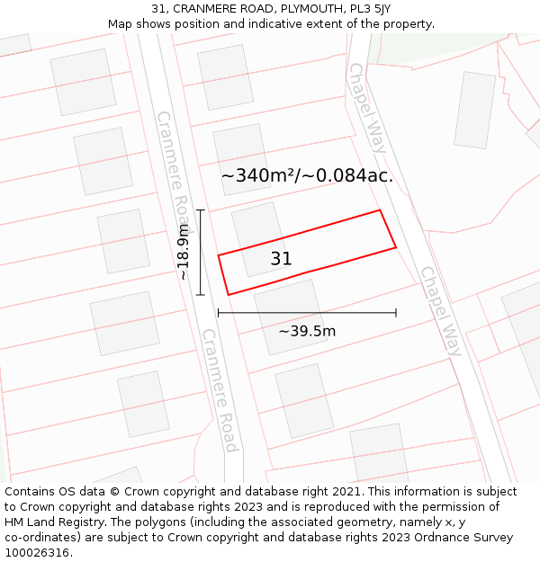 31, CRANMERE ROAD, PLYMOUTH, PL3 5JY: Plot and title map