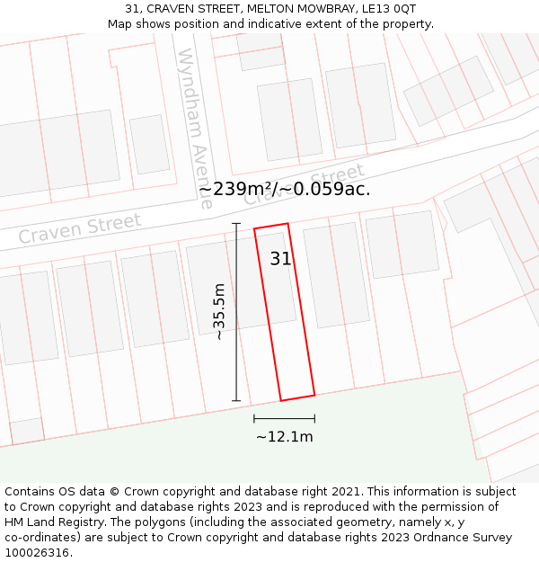 31, CRAVEN STREET, MELTON MOWBRAY, LE13 0QT: Plot and title map
