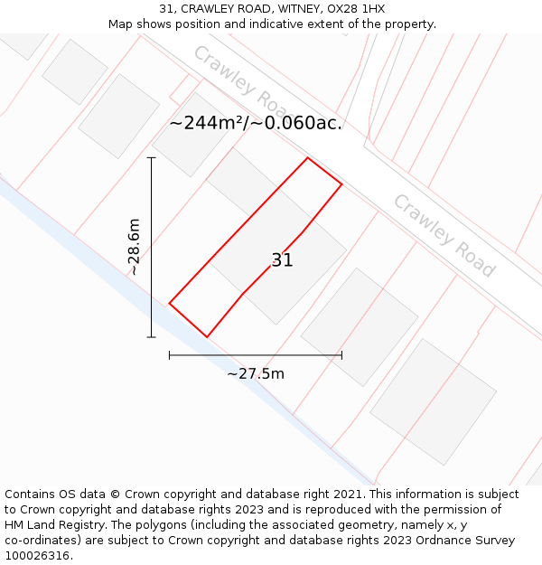 31, CRAWLEY ROAD, WITNEY, OX28 1HX: Plot and title map