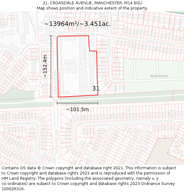 31, CROASDALE AVENUE, MANCHESTER, M14 6GU: Plot and title map