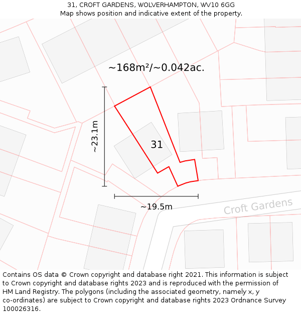 31, CROFT GARDENS, WOLVERHAMPTON, WV10 6GG: Plot and title map