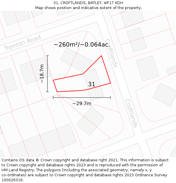 31, CROFTLANDS, BATLEY, WF17 6DH: Plot and title map