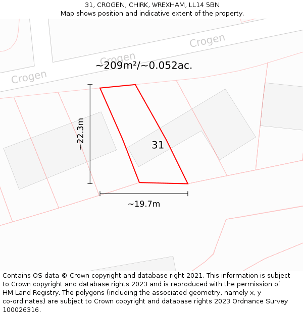 31, CROGEN, CHIRK, WREXHAM, LL14 5BN: Plot and title map