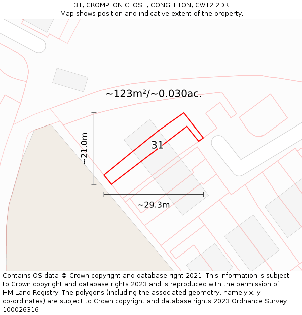 31, CROMPTON CLOSE, CONGLETON, CW12 2DR: Plot and title map