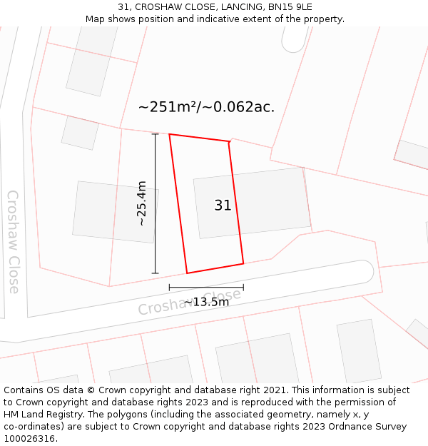 31, CROSHAW CLOSE, LANCING, BN15 9LE: Plot and title map