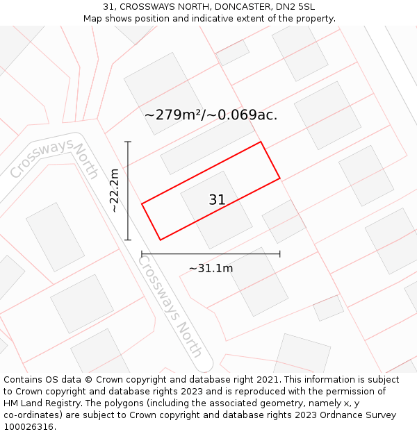 31, CROSSWAYS NORTH, DONCASTER, DN2 5SL: Plot and title map