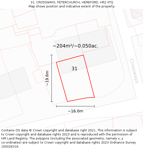 31, CROSSWAYS, PETERCHURCH, HEREFORD, HR2 0TQ: Plot and title map