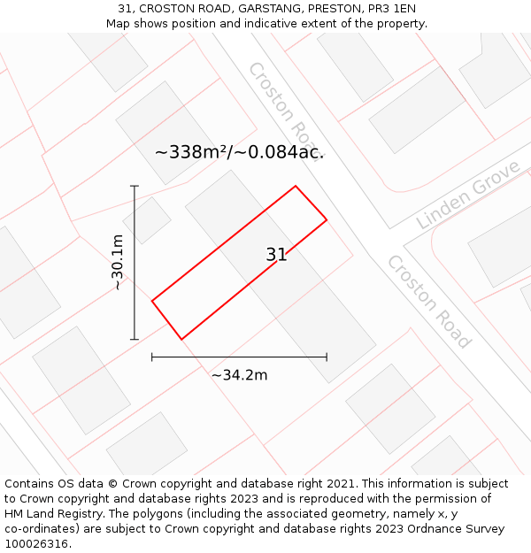 31, CROSTON ROAD, GARSTANG, PRESTON, PR3 1EN: Plot and title map