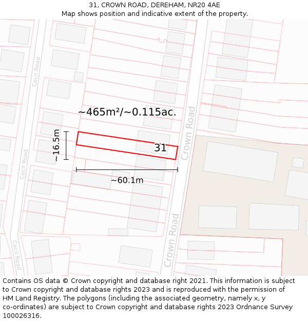 31, CROWN ROAD, DEREHAM, NR20 4AE: Plot and title map