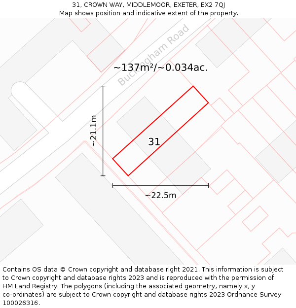 31, CROWN WAY, MIDDLEMOOR, EXETER, EX2 7QJ: Plot and title map