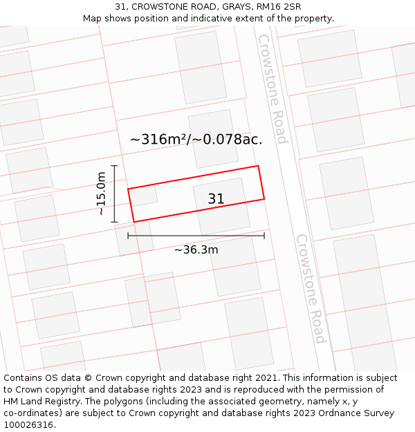 31, CROWSTONE ROAD, GRAYS, RM16 2SR: Plot and title map