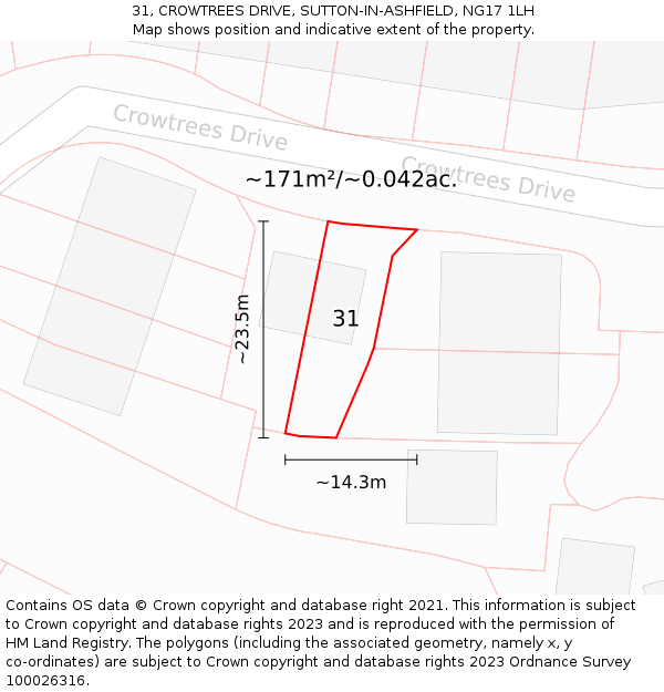 31, CROWTREES DRIVE, SUTTON-IN-ASHFIELD, NG17 1LH: Plot and title map