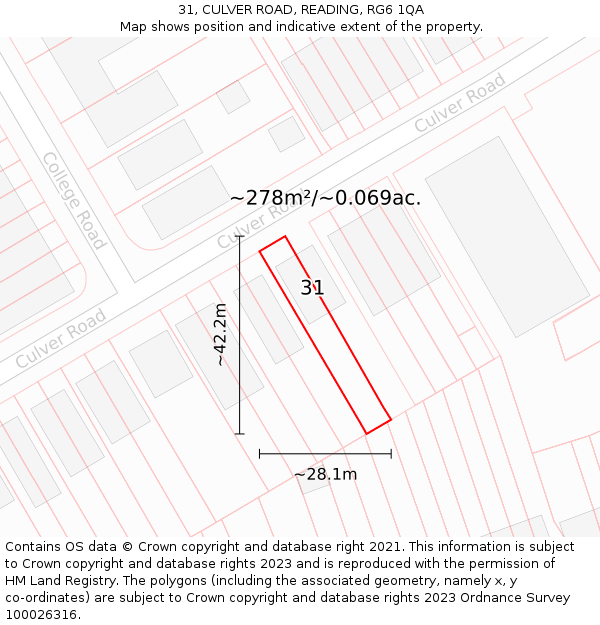 31, CULVER ROAD, READING, RG6 1QA: Plot and title map