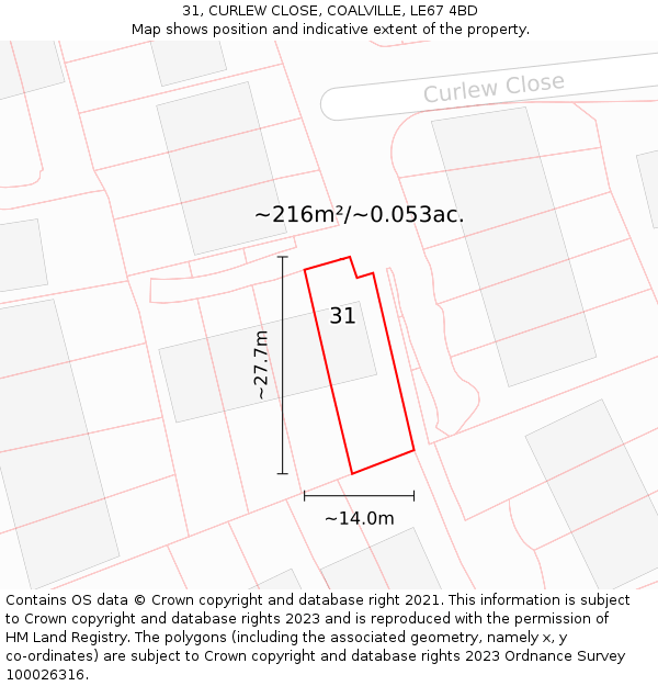 31, CURLEW CLOSE, COALVILLE, LE67 4BD: Plot and title map