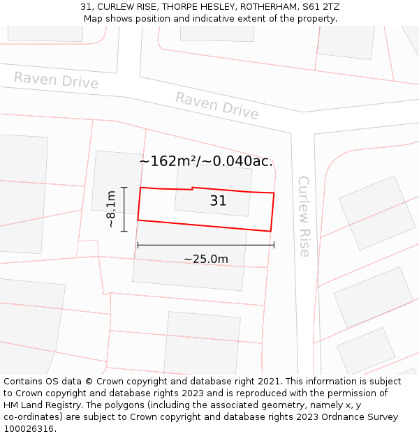 31, CURLEW RISE, THORPE HESLEY, ROTHERHAM, S61 2TZ: Plot and title map
