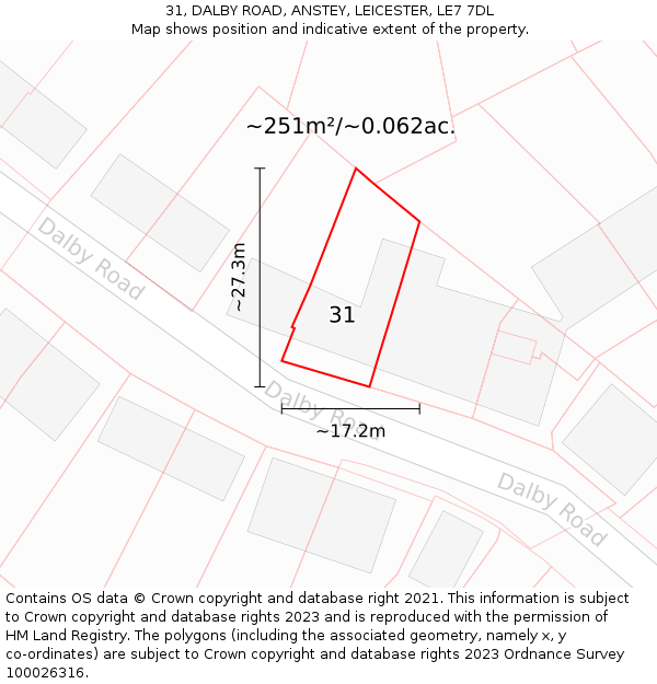 31, DALBY ROAD, ANSTEY, LEICESTER, LE7 7DL: Plot and title map
