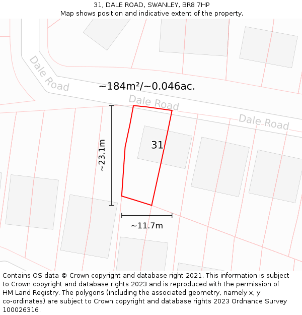 31, DALE ROAD, SWANLEY, BR8 7HP: Plot and title map