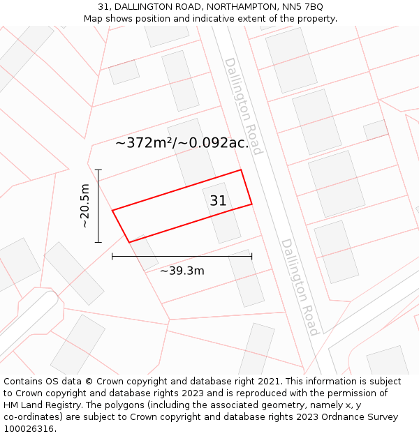 31, DALLINGTON ROAD, NORTHAMPTON, NN5 7BQ: Plot and title map