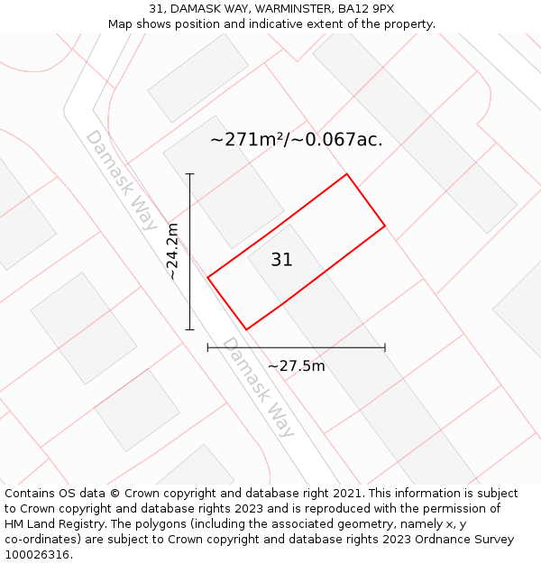 31, DAMASK WAY, WARMINSTER, BA12 9PX: Plot and title map