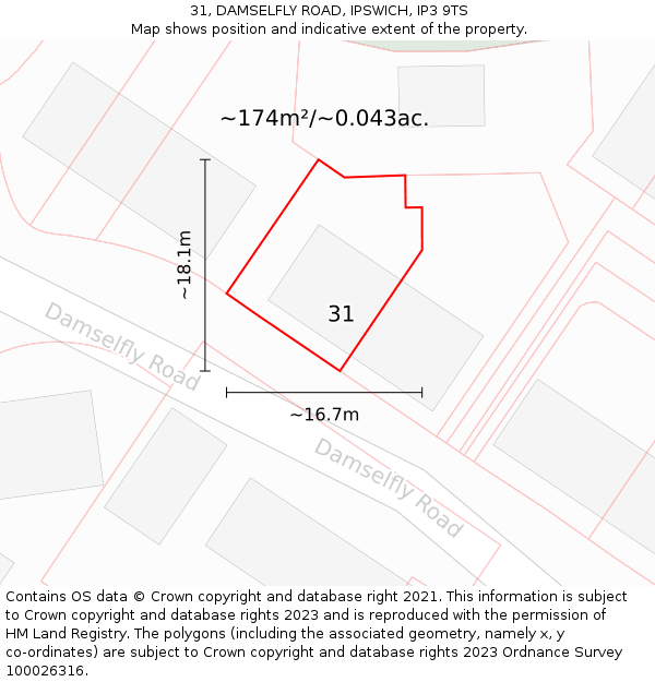 31, DAMSELFLY ROAD, IPSWICH, IP3 9TS: Plot and title map
