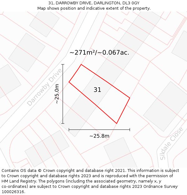 31, DARROWBY DRIVE, DARLINGTON, DL3 0GY: Plot and title map