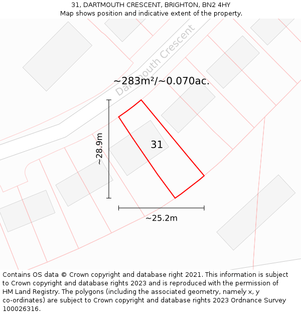 31, DARTMOUTH CRESCENT, BRIGHTON, BN2 4HY: Plot and title map