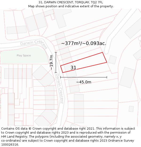 31, DARWIN CRESCENT, TORQUAY, TQ2 7FL: Plot and title map