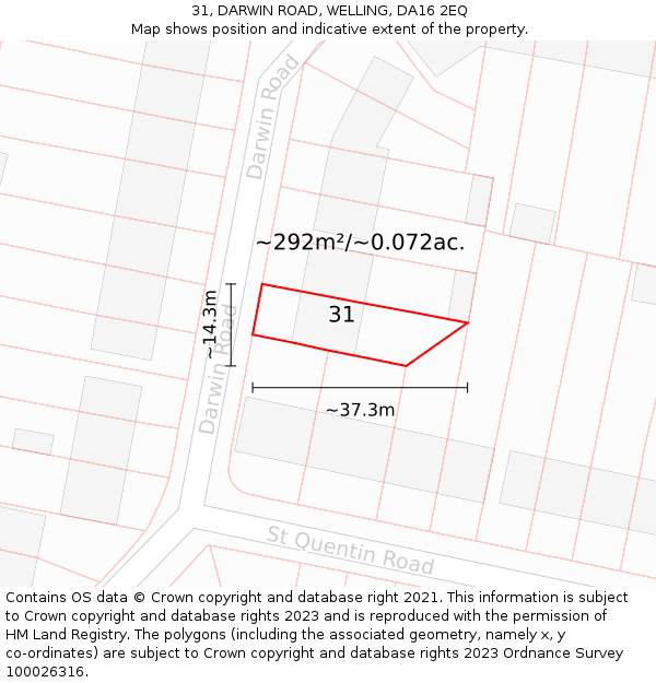 31, DARWIN ROAD, WELLING, DA16 2EQ: Plot and title map