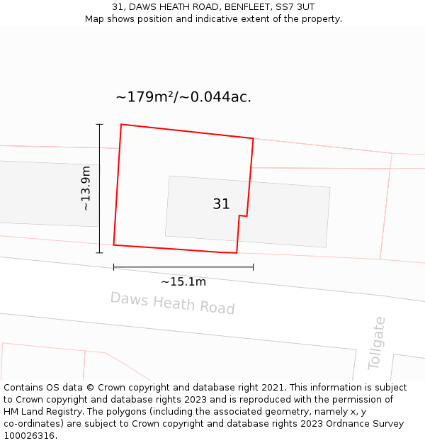 31, DAWS HEATH ROAD, BENFLEET, SS7 3UT: Plot and title map