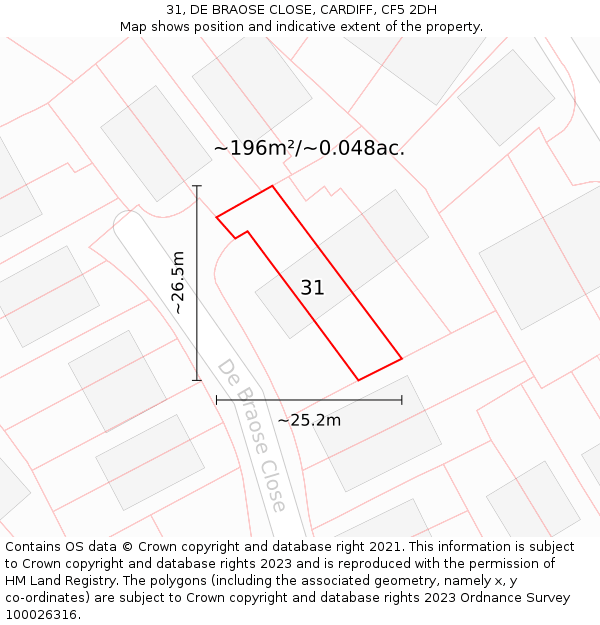 31, DE BRAOSE CLOSE, CARDIFF, CF5 2DH: Plot and title map