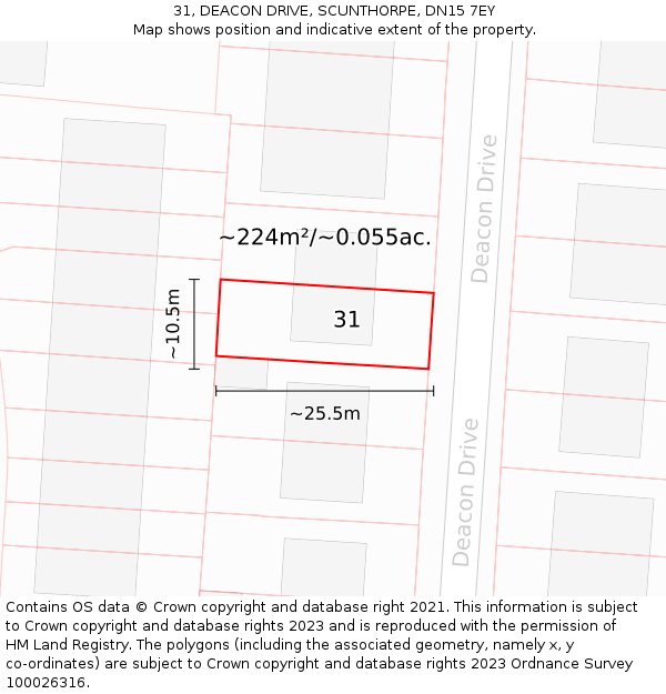31, DEACON DRIVE, SCUNTHORPE, DN15 7EY: Plot and title map