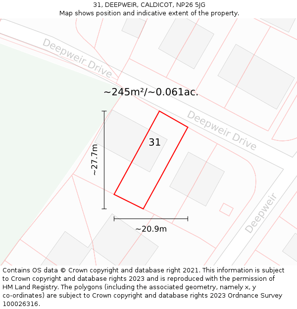 31, DEEPWEIR, CALDICOT, NP26 5JG: Plot and title map
