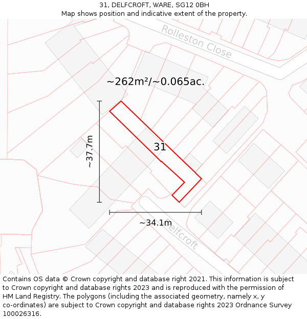 31, DELFCROFT, WARE, SG12 0BH: Plot and title map