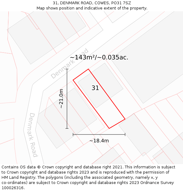 31, DENMARK ROAD, COWES, PO31 7SZ: Plot and title map