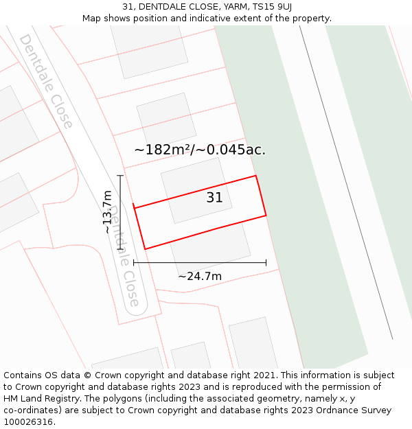 31, DENTDALE CLOSE, YARM, TS15 9UJ: Plot and title map