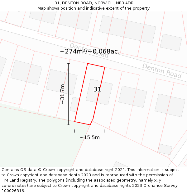 31, DENTON ROAD, NORWICH, NR3 4DP: Plot and title map
