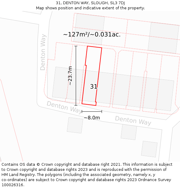 31, DENTON WAY, SLOUGH, SL3 7DJ: Plot and title map