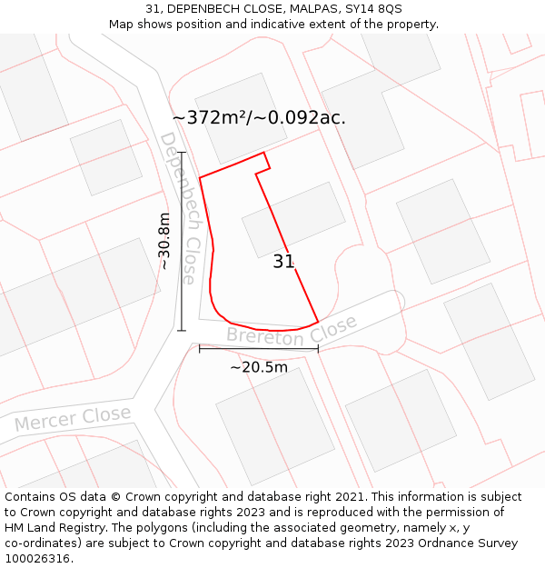 31, DEPENBECH CLOSE, MALPAS, SY14 8QS: Plot and title map