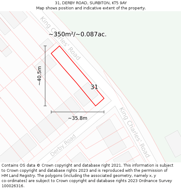 31, DERBY ROAD, SURBITON, KT5 9AY: Plot and title map