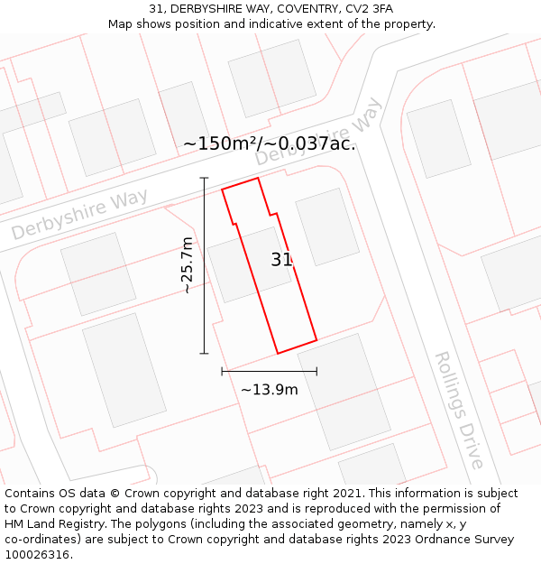 31, DERBYSHIRE WAY, COVENTRY, CV2 3FA: Plot and title map