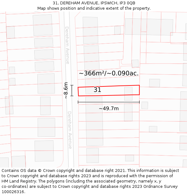 31, DEREHAM AVENUE, IPSWICH, IP3 0QB: Plot and title map