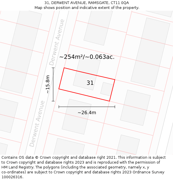 31, DERWENT AVENUE, RAMSGATE, CT11 0QA: Plot and title map