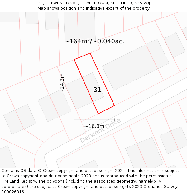 31, DERWENT DRIVE, CHAPELTOWN, SHEFFIELD, S35 2QJ: Plot and title map