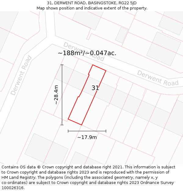 31, DERWENT ROAD, BASINGSTOKE, RG22 5JD: Plot and title map
