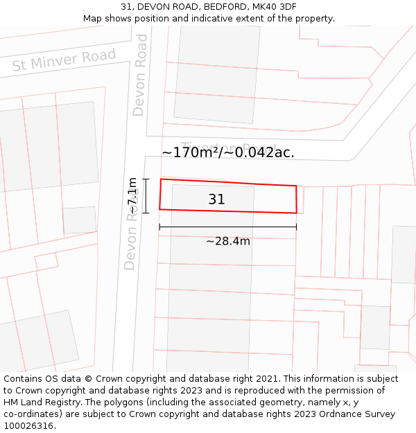 31, DEVON ROAD, BEDFORD, MK40 3DF: Plot and title map