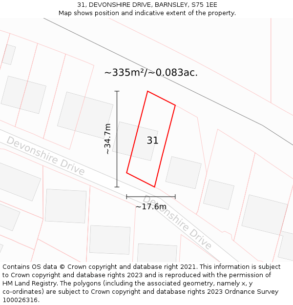 31, DEVONSHIRE DRIVE, BARNSLEY, S75 1EE: Plot and title map