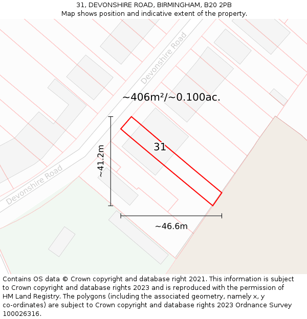 31, DEVONSHIRE ROAD, BIRMINGHAM, B20 2PB: Plot and title map