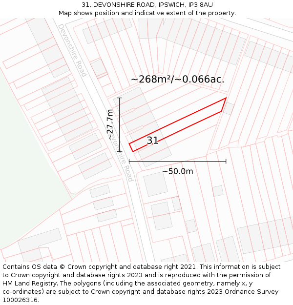 31, DEVONSHIRE ROAD, IPSWICH, IP3 8AU: Plot and title map