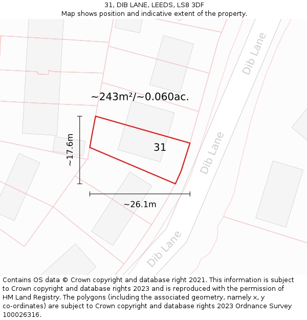 31, DIB LANE, LEEDS, LS8 3DF: Plot and title map