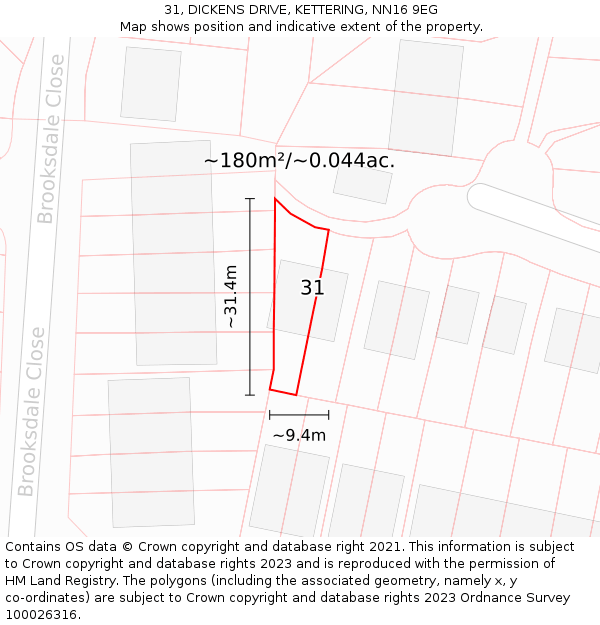 31, DICKENS DRIVE, KETTERING, NN16 9EG: Plot and title map